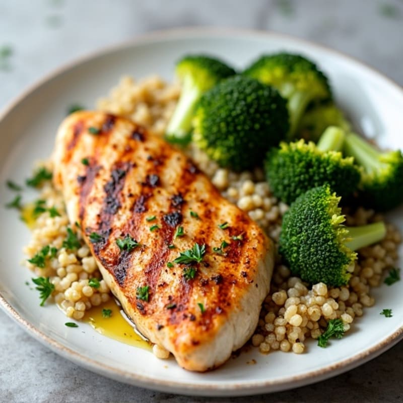 Grilled Chicken Breast with Roasted Broccoli and Quinoa