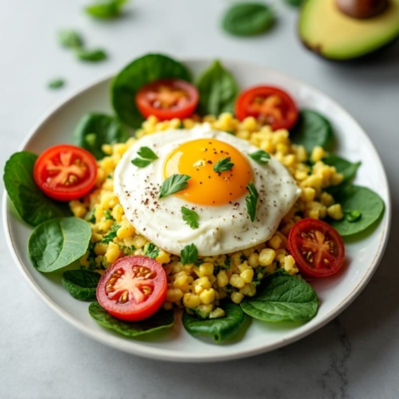 Egg White and Spinach Scramble with Cottage Cheese and Fresh Tomatoes