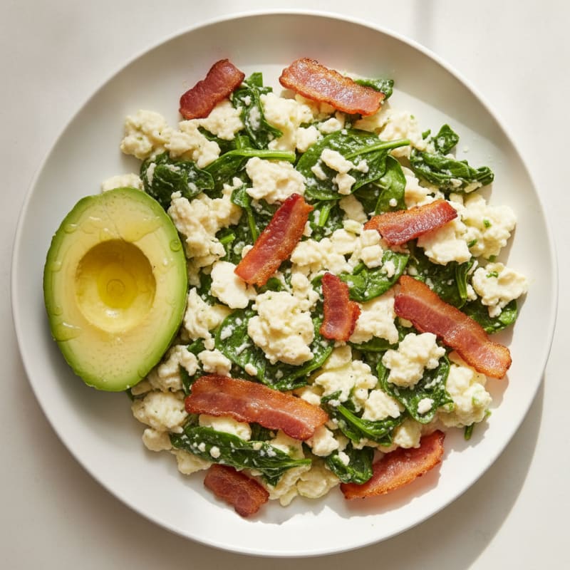 Egg White and Spinach Scramble with Turkey Bacon