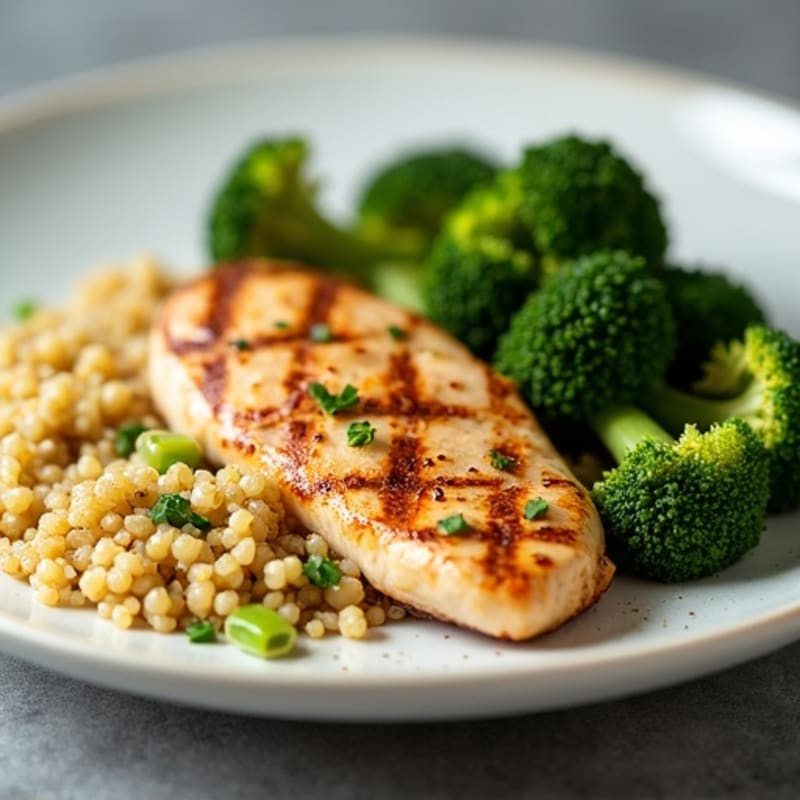Grilled Chicken Breast with Roasted Broccoli and Quinoa