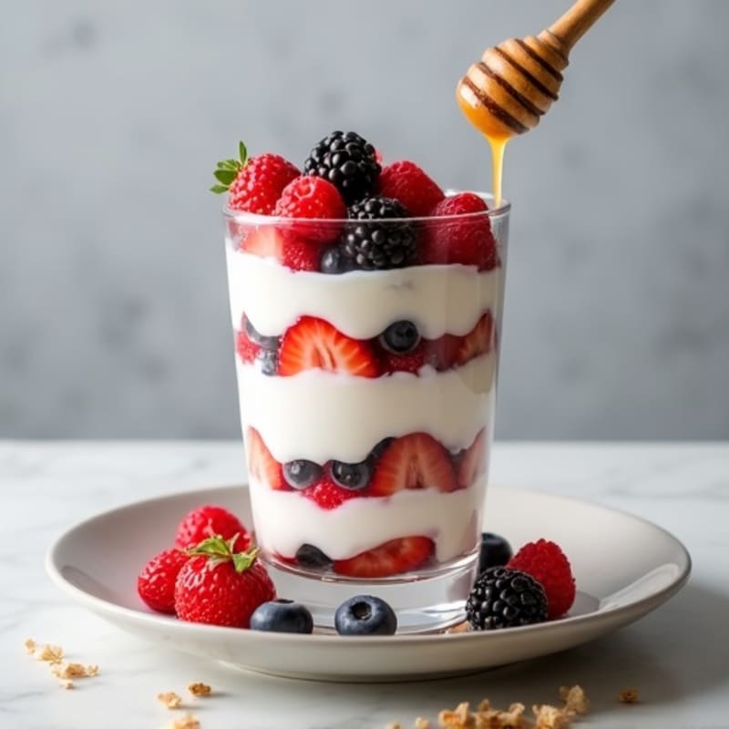 Greek Yogurt Protein Parfait with Mixed Berries and Almond Butter