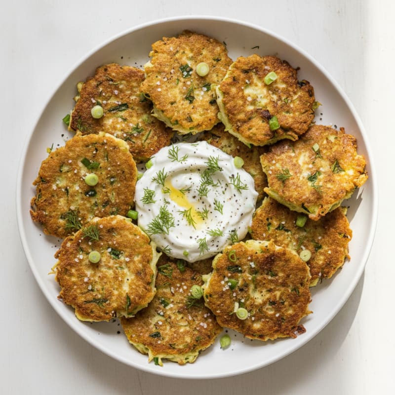 Zucchini Fritters with Dill Yogurt Sauce