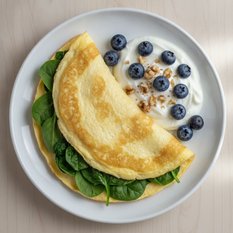 Egg White Spinach Omelet with Greek Yogurt and Fresh Berries