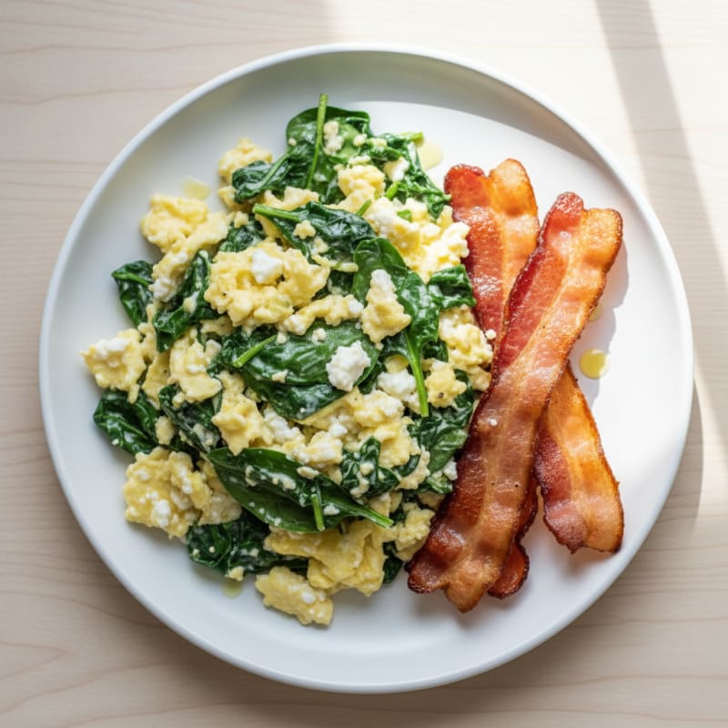 Cottage Cheese Scramble with Spinach and Turkey Bacon
