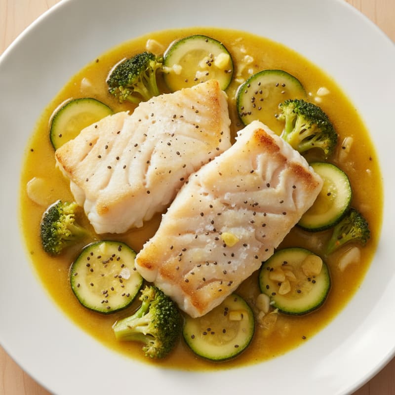 Coconut Poached Cod with Ginger Vegetables