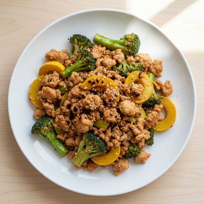 Ground Chicken and Broccoli Stir-Fry with Squash