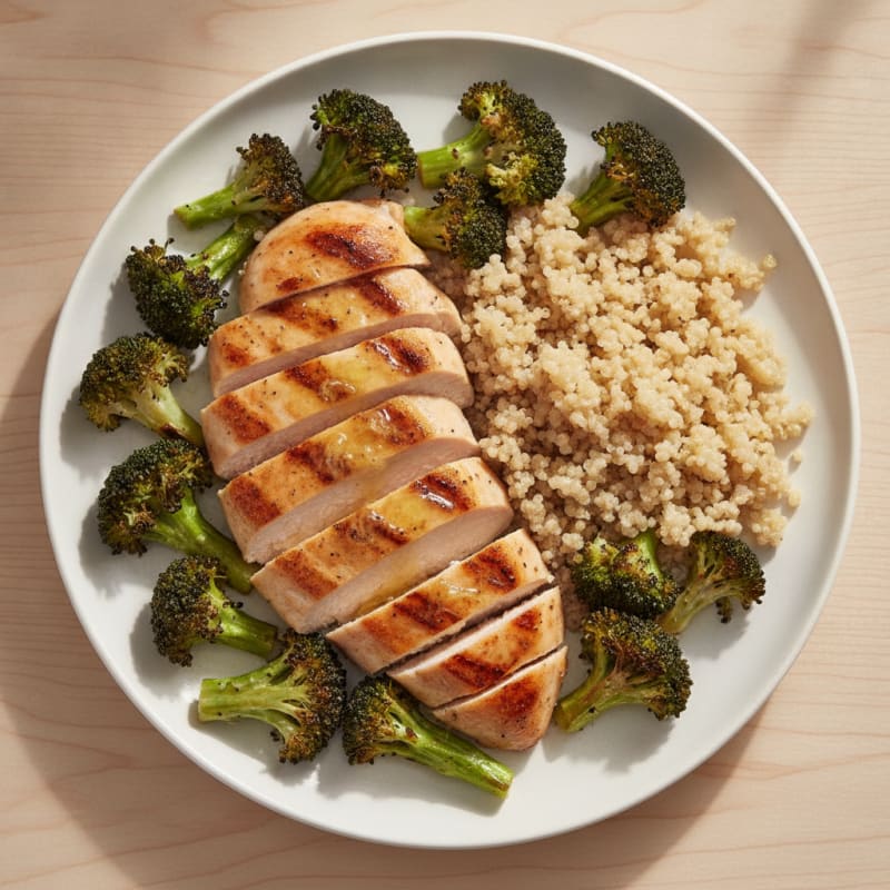 Grilled Chicken Breast with Quinoa and Roasted Broccoli