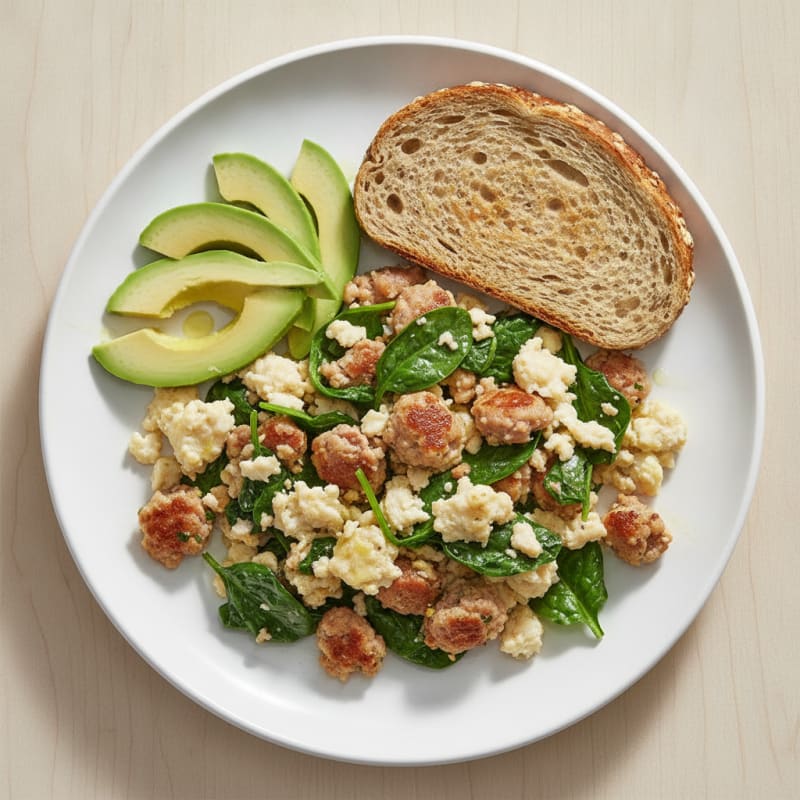 Egg White and Turkey Sausage Scramble with Spinach