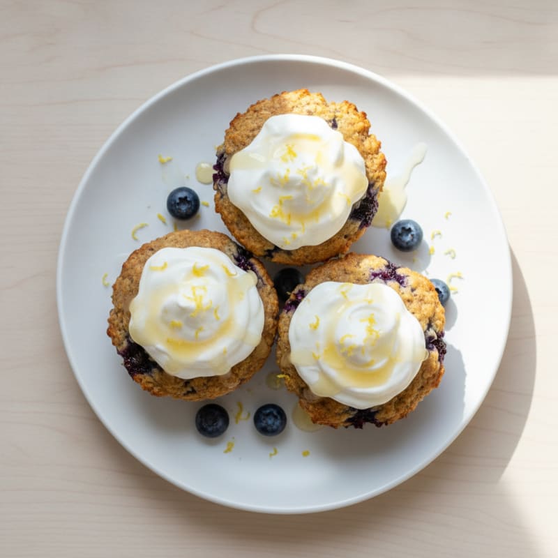 Lemon-Blueberry Protein Cupcakes with Greek Yogurt