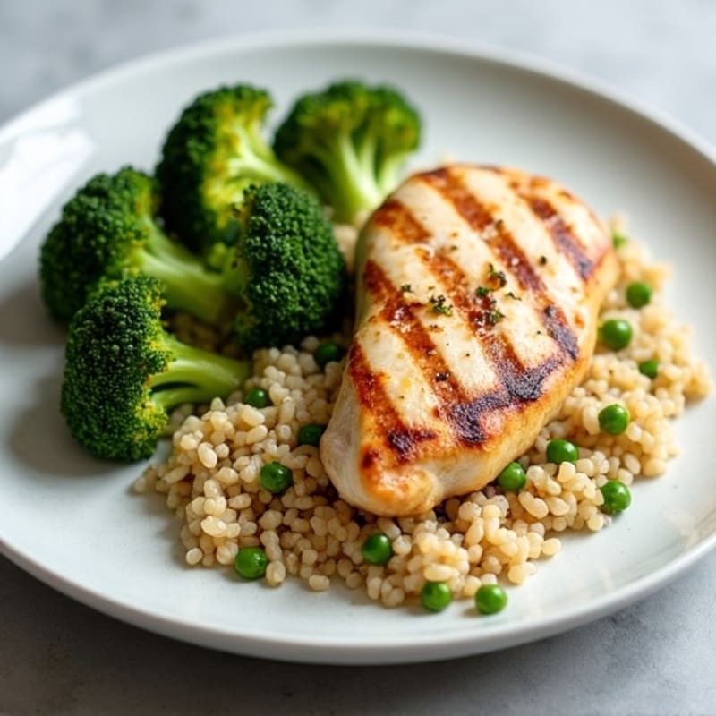 Grilled Chicken Breast with Roasted Broccoli and Quinoa
