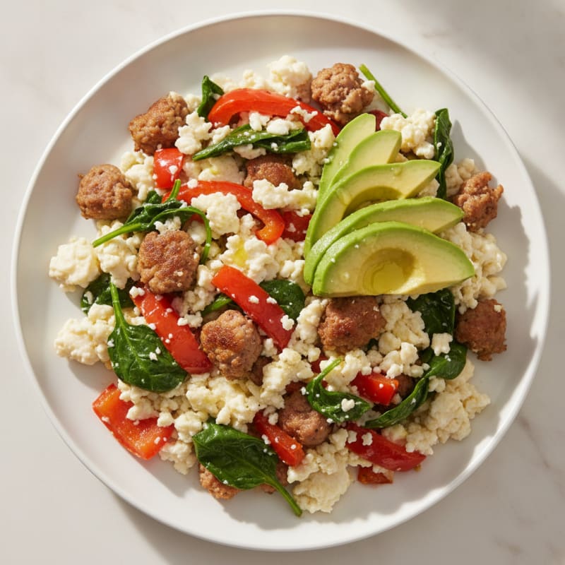 Egg White and Turkey Sausage Veggie Scramble