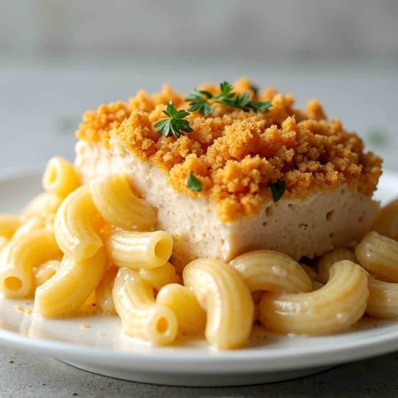 Creamy Chicken and Cauliflower Mac Bake with Crispy Breadcrumb Topping