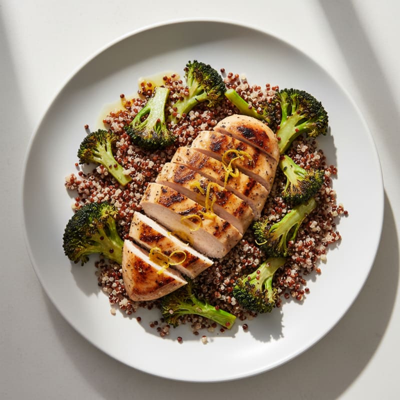 Grilled Chicken Breast with Quinoa and Roasted Broccoli