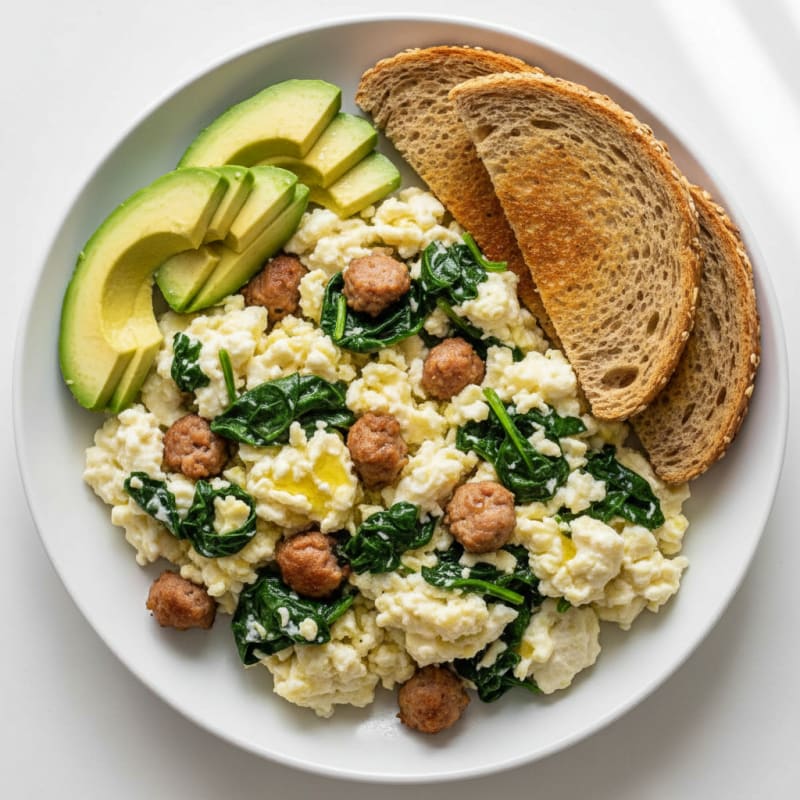 Egg White and Turkey Sausage Scramble with Spinach