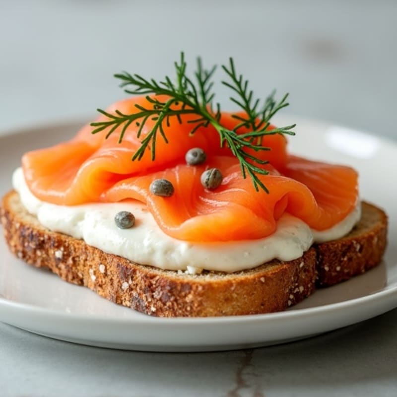 Smoked Salmon with Creamy Dill Spread on Crispy Whole Grain Toast