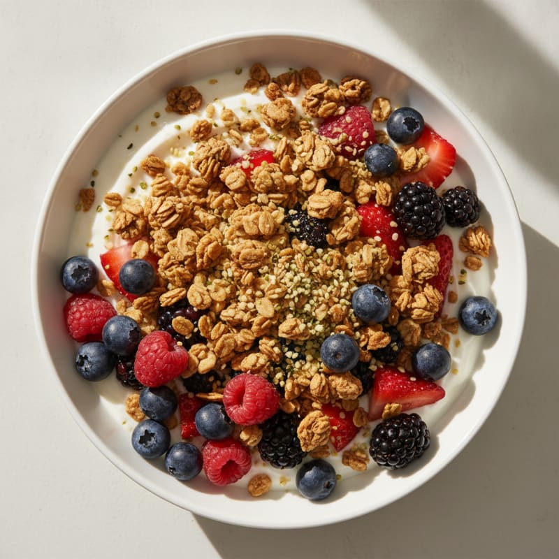 Creamy Greek Yogurt Bowl with Mixed Berries and Protein Granola