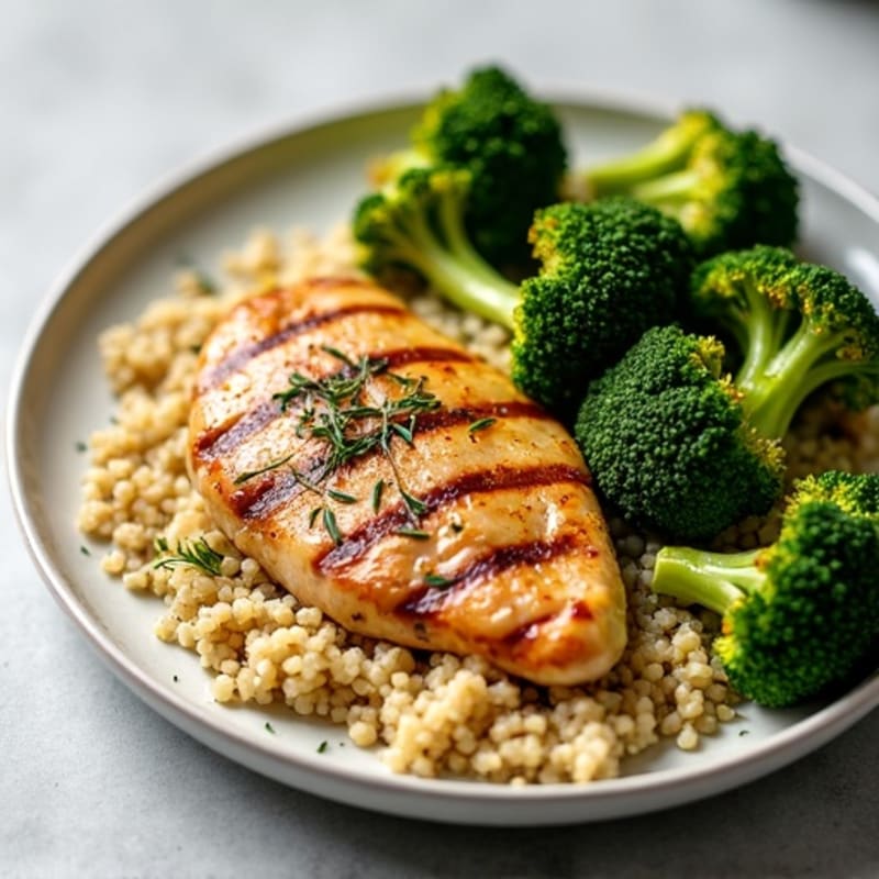 Grilled Chicken Breast with Quinoa and Roasted Broccoli