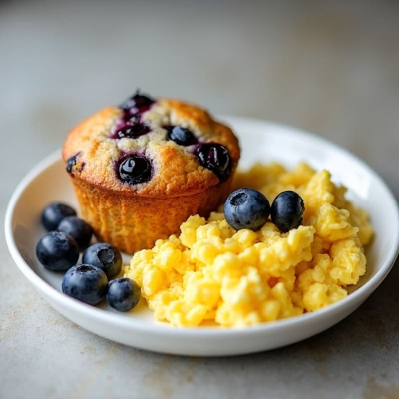 Protein-Packed Almond Flour Blueberry Muffin with Soft-Scrambled Eggs