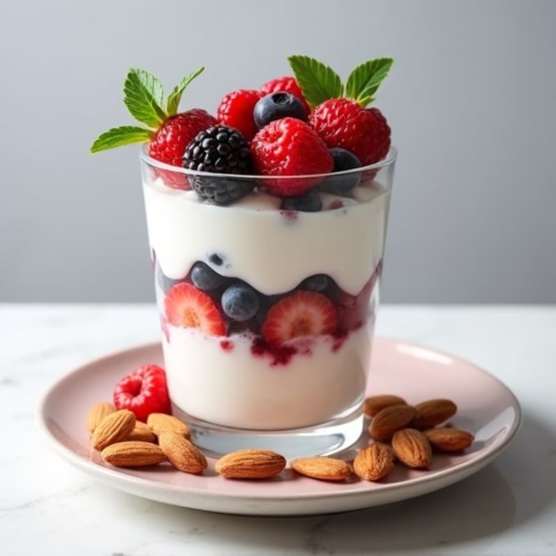 Greek Yogurt Protein Parfait with Mixed Berries and Almonds