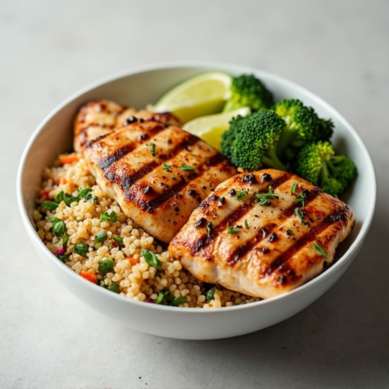 Grilled Chicken Breast with Quinoa and Crunchy Broccoli Slaw