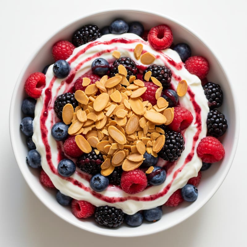 Greek Yogurt Protein Parfait with Mixed Berries and Almonds
