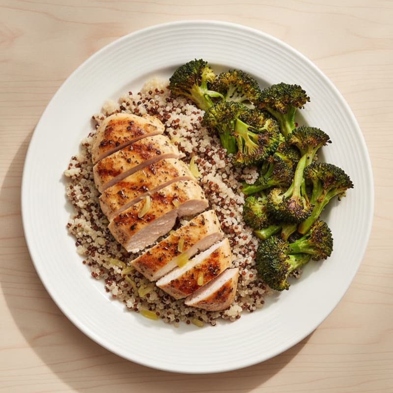 Grilled Chicken Breast with Quinoa and Roasted Broccoli
