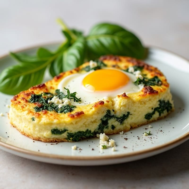 Fluffy Baked Egg Frittata with Fresh Spinach and Crumbled Feta