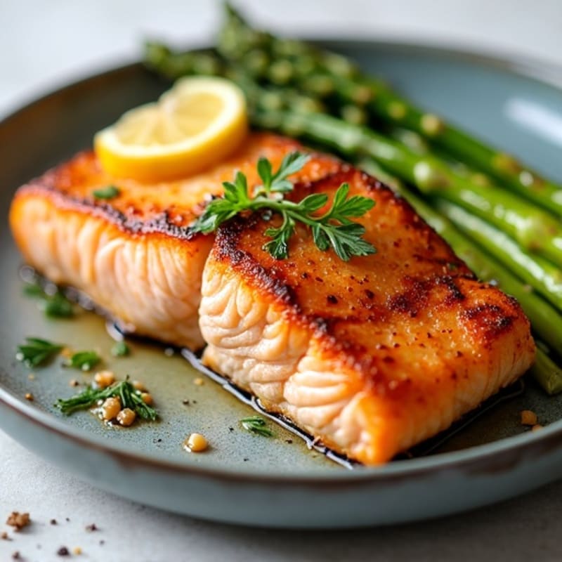 Crispy Pan-Seared Salmon with Roasted Asparagus