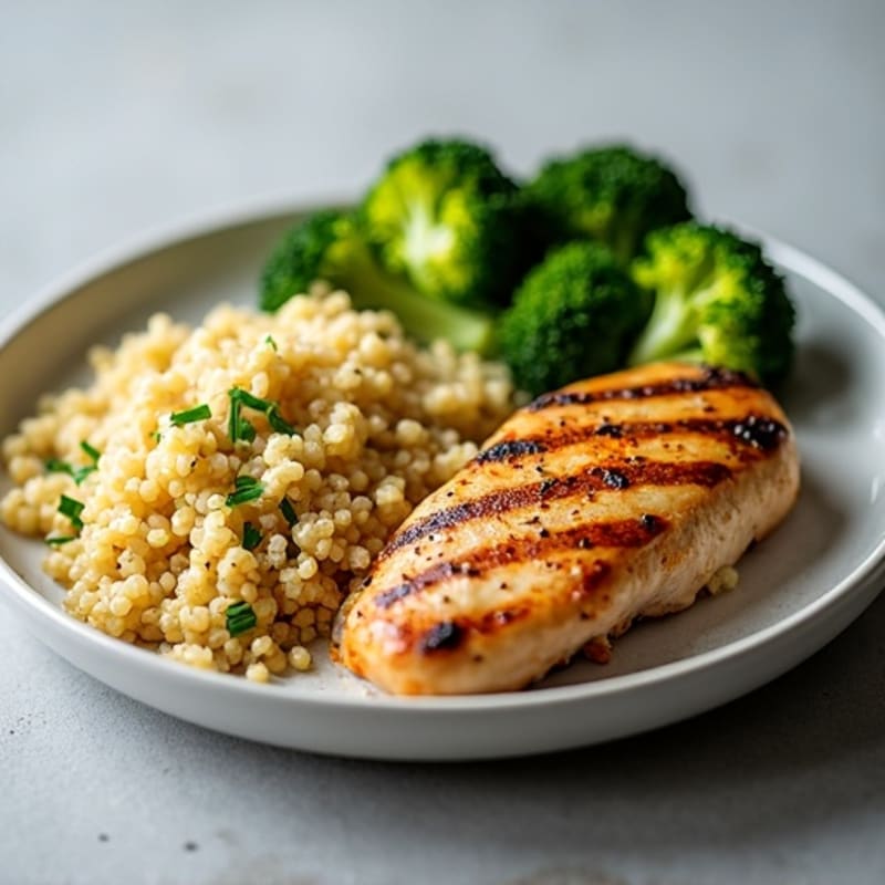 Grilled Chicken Breast with Quinoa and Roasted Broccoli