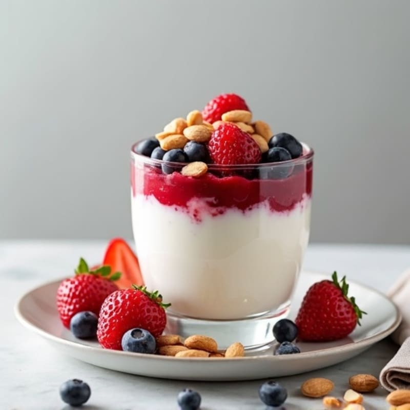Greek Yogurt Protein Parfait with Mixed Berries and Almonds