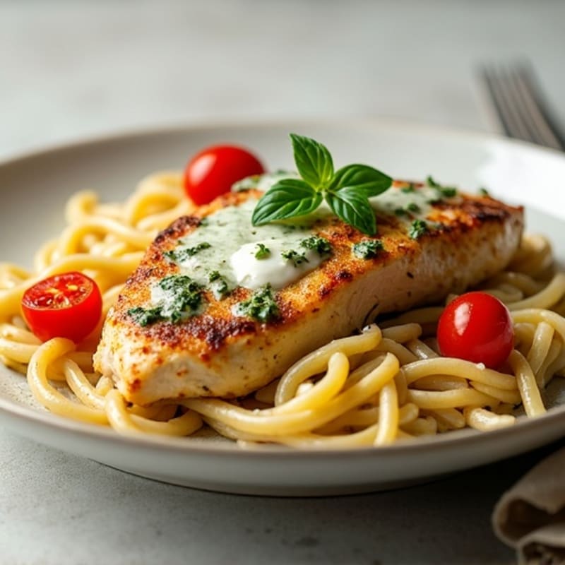 Creamy Pesto Chicken with Whole Wheat Pasta