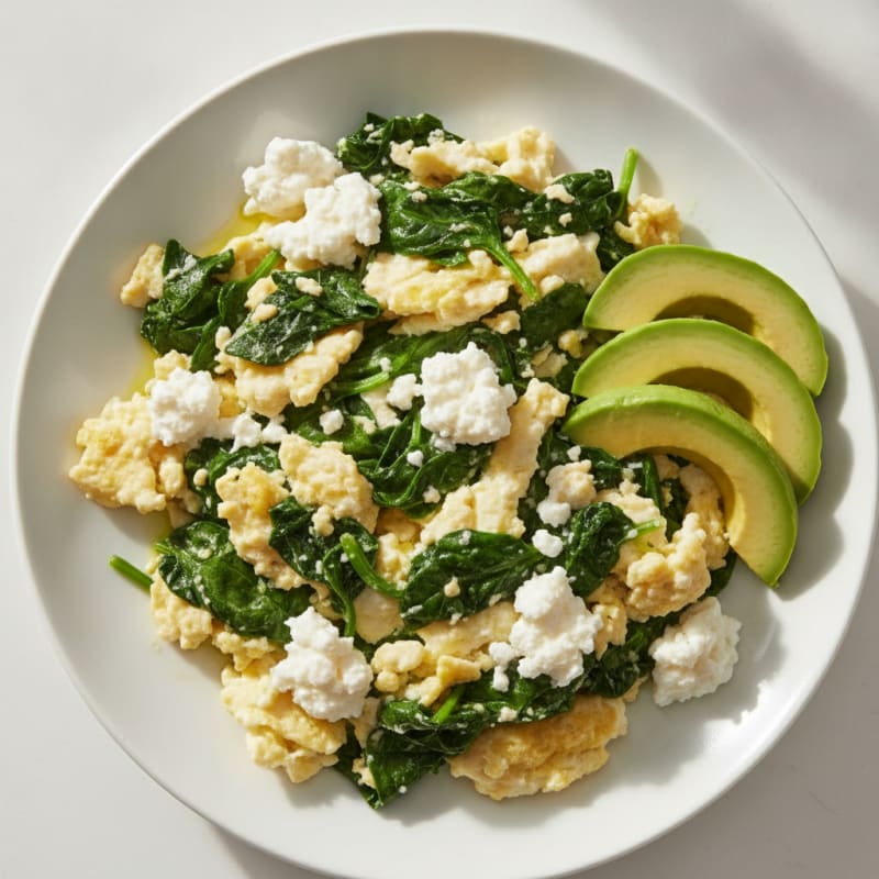 Egg White Spinach Scramble with Cottage Cheese