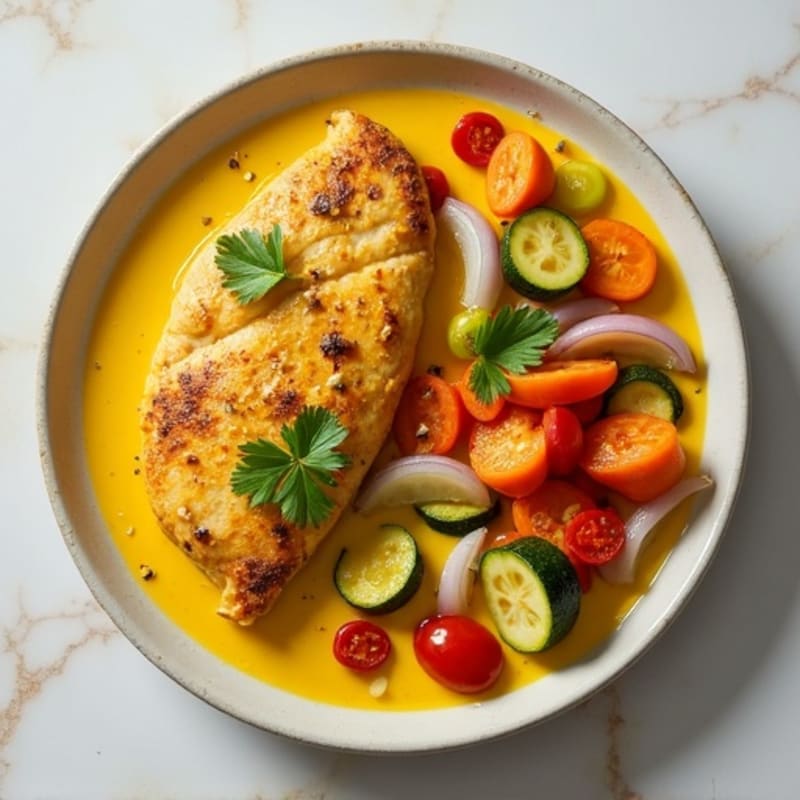 Creamy Coconut Chicken Yellow Curry with Roasted Vegetables