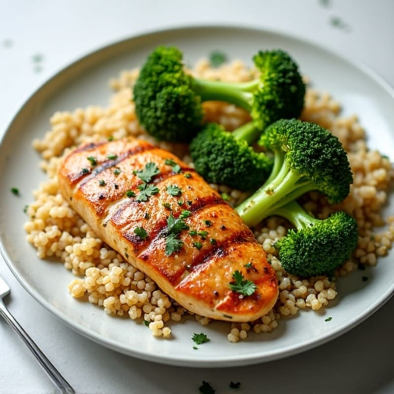 Grilled Chicken Breast with Quinoa and Roasted Broccoli
