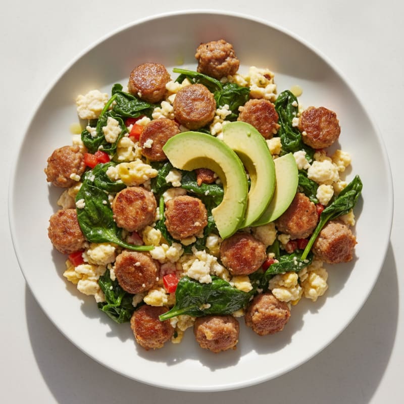 Egg White Spinach Scramble with Turkey Sausage