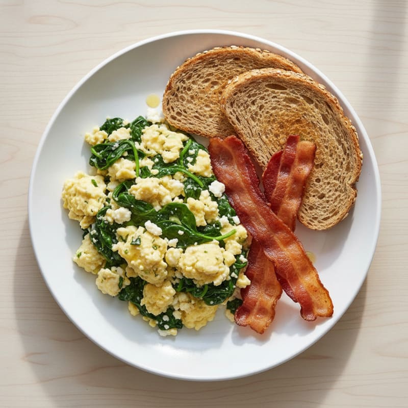 Cottage Cheese Scramble with Spinach and Turkey Bacon