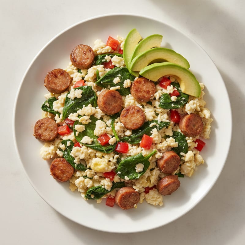 Egg White and Turkey Sausage Scramble with Spinach