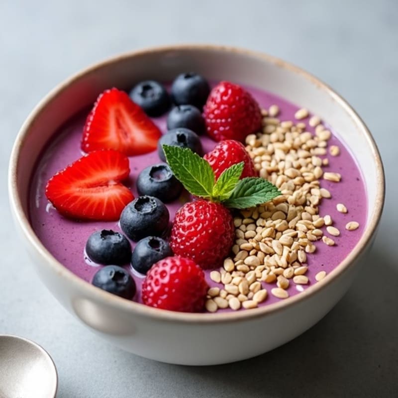Silken Tofu Protein Smoothie Bowl with Hemp Seeds and Berries