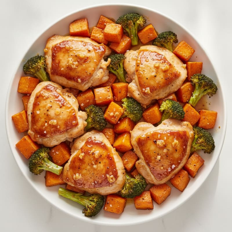 Sheet Pan Honey-Garlic Chicken and Sweet Potatoes
