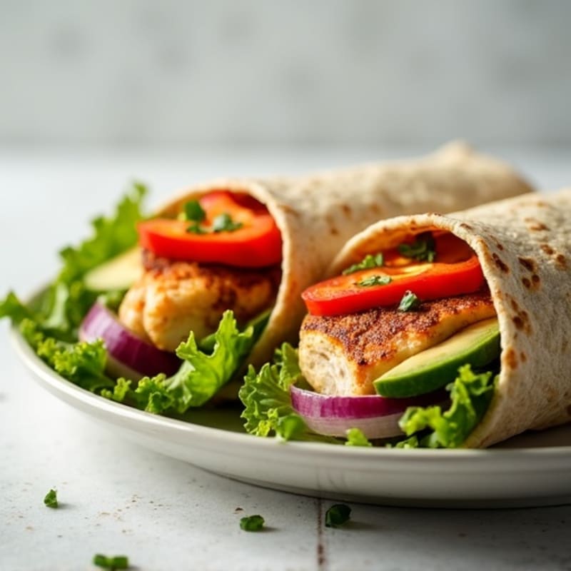 Pan-Seared Chicken and Crunchy Veggie Tortilla Wraps
