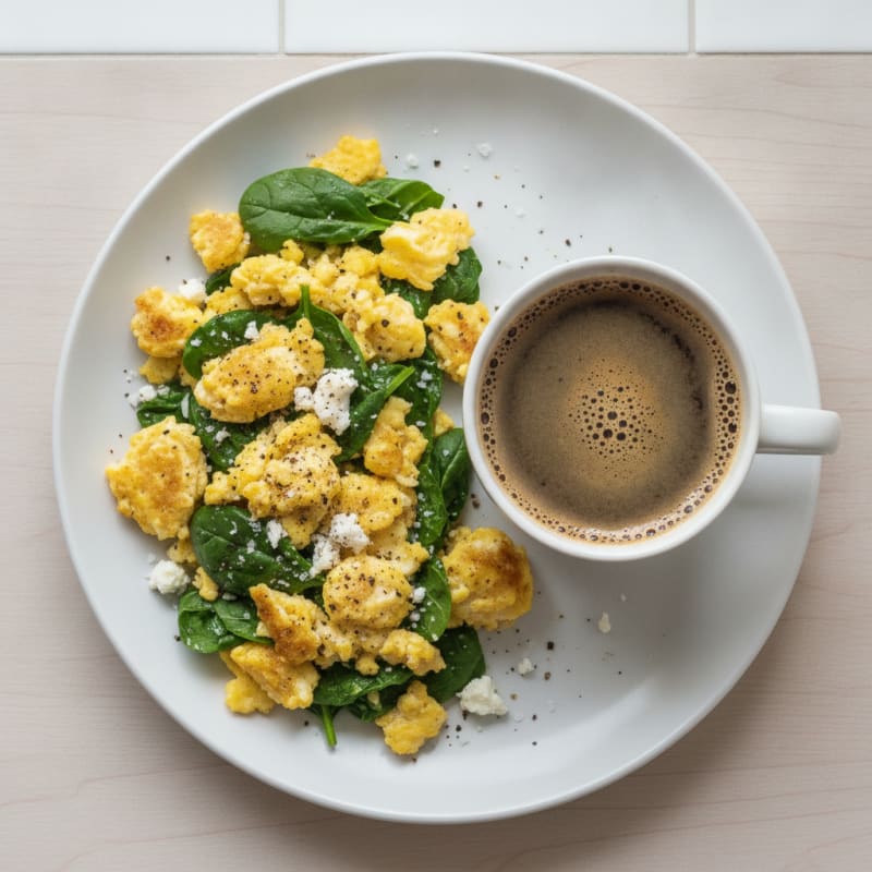 High-Protein Herb & Feta Scrambled Eggs with Collagen Coffee