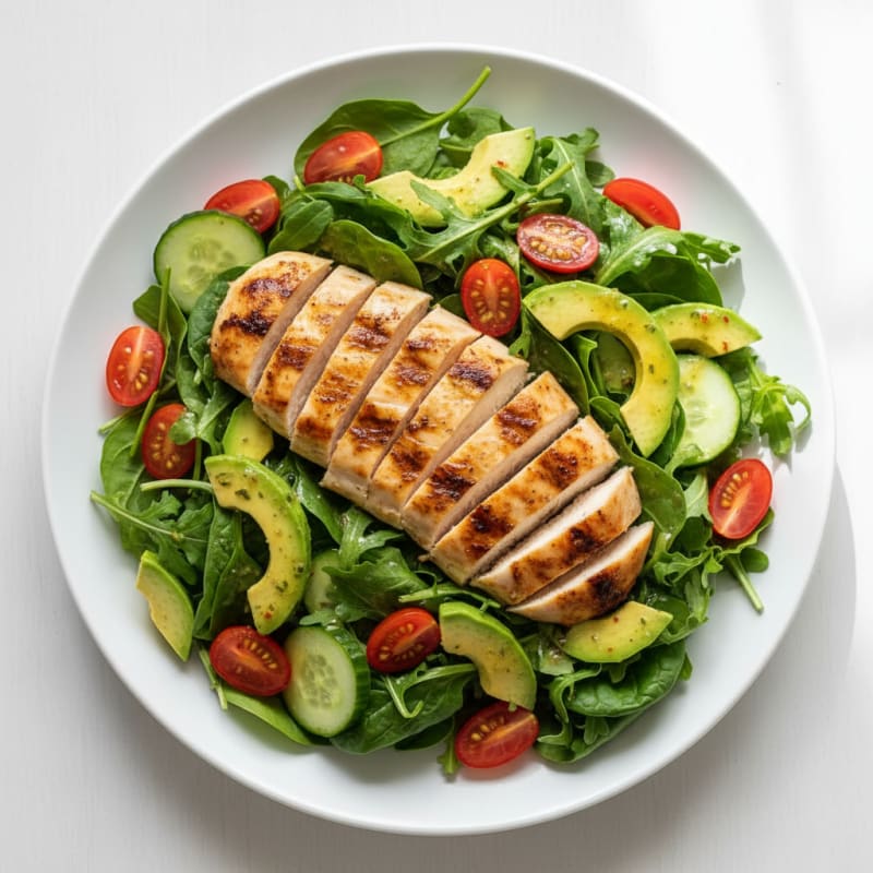 Grilled Chicken Salad with Avocado and Cherry Tomatoes
