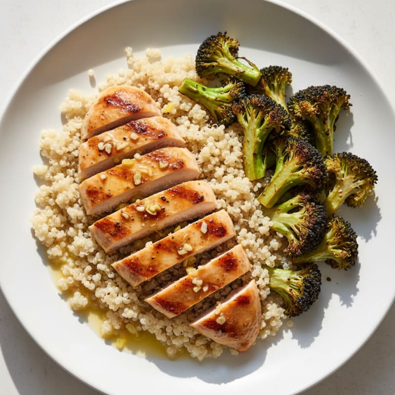 Grilled Lemon Garlic Chicken with Quinoa and Roasted Broccoli