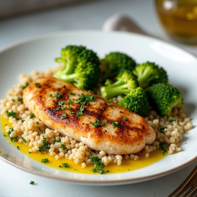 Grilled Chicken Breast with Quinoa and Roasted Broccoli