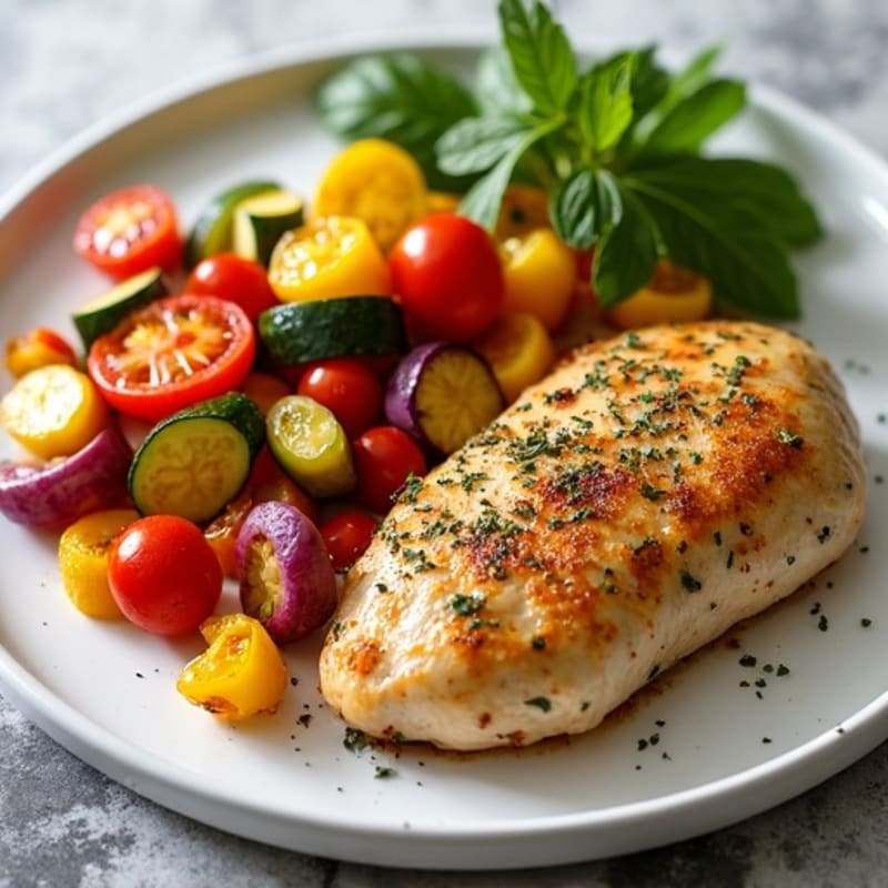 Herb-Crusted Sheet Pan Chicken with Roasted Rainbow Vegetables