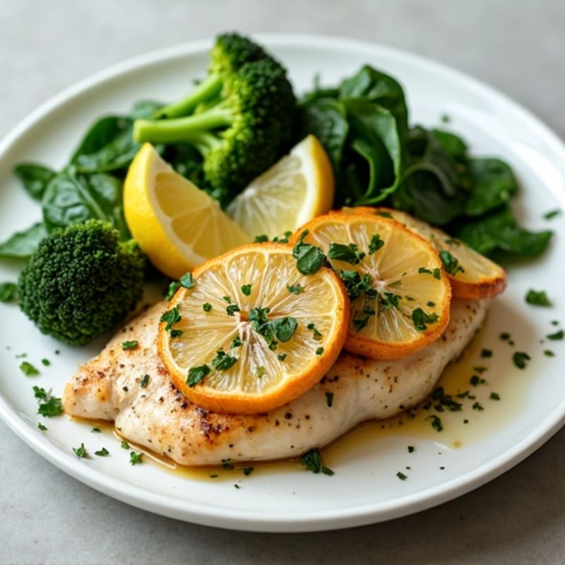 Lemon-Herb Chicken with Sautéed Spinach and Roasted Broccoli