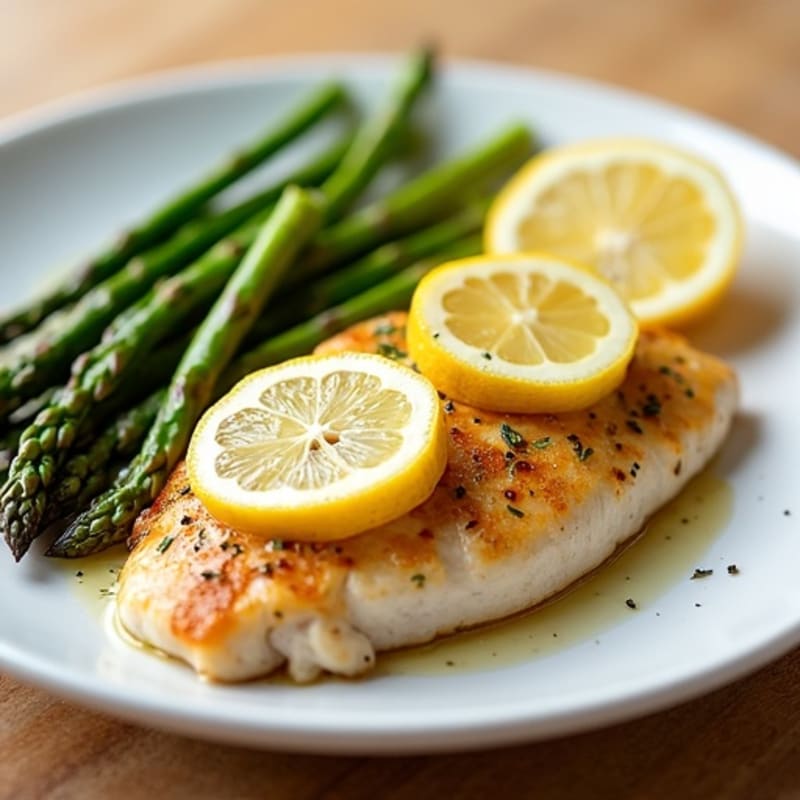 Lemon Garlic Pan Seared Chicken with Roasted Asparagus