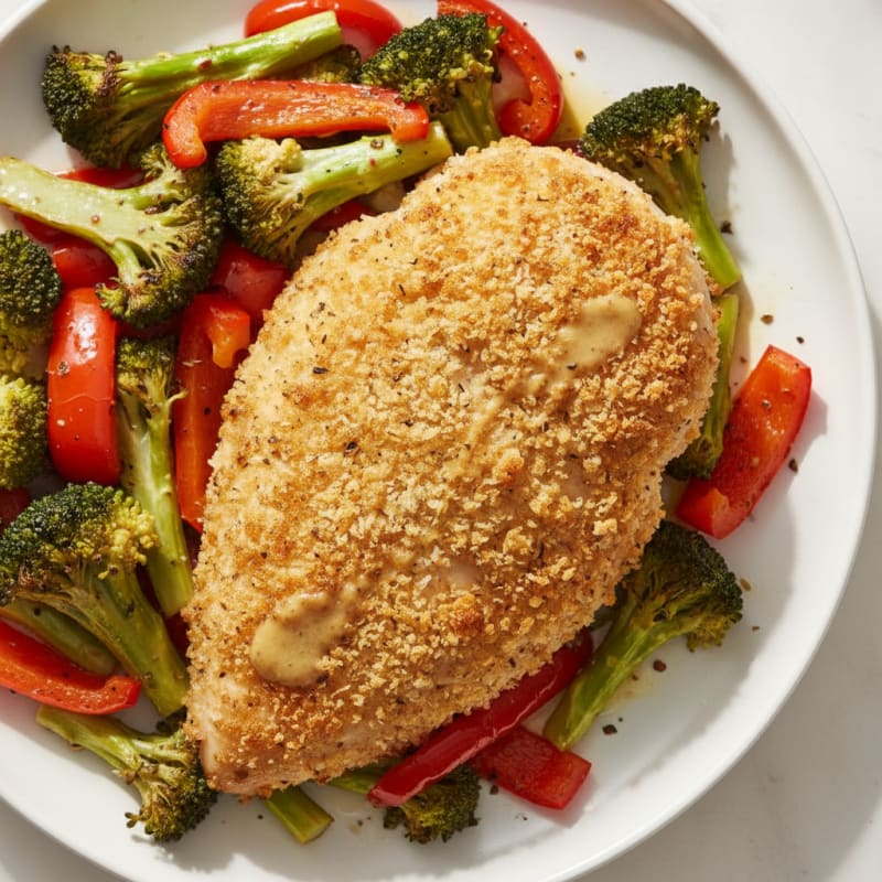 Sourdough Crusted Chicken with Roasted Vegetables