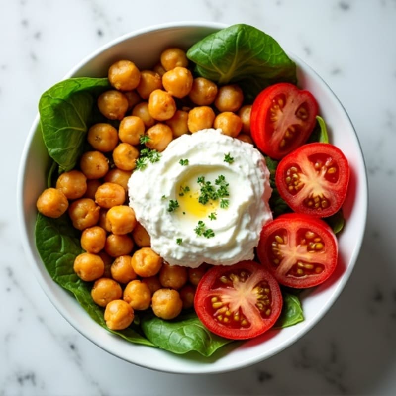 Roasted Chickpea and Tomato Bowl with Whipped Cottage Cheese