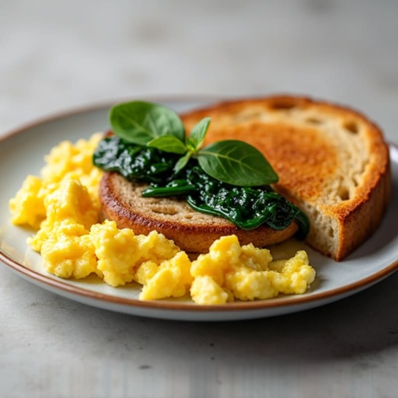 Scrambled Eggs with Turkey Sausage and Sautéed Spinach